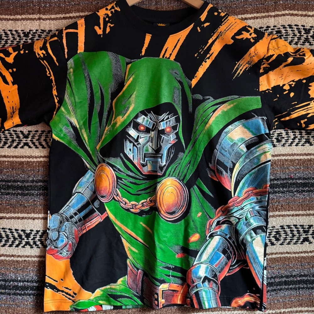 Marvel Dr Doom Spiderman Shirt XL Black All Over Print Limited Edition Tee